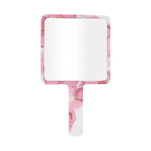 1 Pc Women Floral Square Handheld Mirror for Business Travel Gym White Pink - Picture 1 of 4