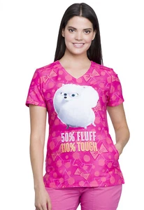 The Secret Life Of Pets Cherokee Scrubs Tooniforms V Neck Top TF629 PTFF - Picture 1 of 6