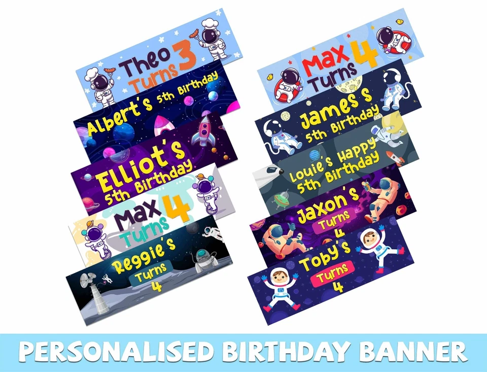 Banners de cumpleaños con diseño de espacio personalizados decoración de fiestas para niños niños 591 Foto 1 de 1