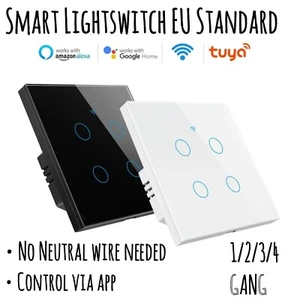 Tuya Smart Wifi Touch Light Switch NO Neutral Wire Required - UK 1/2/3/4 Gang - Picture 1 of 19
