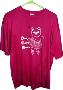 Vintage 90s JERZEES Pink XL Over Eating Sisters Bear Puff Shirt Single Stitch - Picture 1 of 4