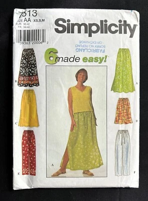 Simplicity 7513 Misses Skirt & Pants 6 Made Easy 1997 Pattern size XS-S-M Uncut - Image 1 of 2
