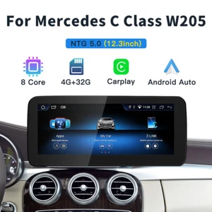 12.3'' Car Android GPS DSP Navi HeadUnit For Mercedes Benz C-Class W205 CarPlay - Picture 1 of 12
