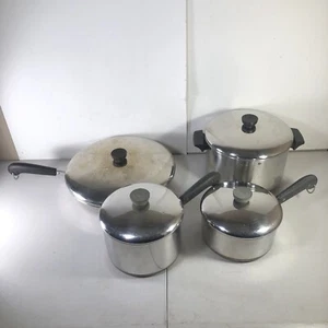 Revere Ware 1801 (8 Piece Set) Copper Bottom Cookware Saucepan Set Made in USA - Picture 1 of 12
