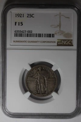 1921  .25 NGC F15 Standing Liberty Quarter, Liberty 25 Cents - Image 1 of 2