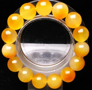 13.4mm Natural Yellow Chalcedony Quartz Crystal Gemstone Round Beads Bracelet - Imagen 1 de 6