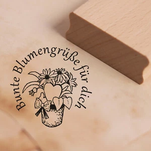 Sello sello de madera - saludos florales para ti - sello con motivo cumpleaños 38x38mm - Imagen 1 de 2