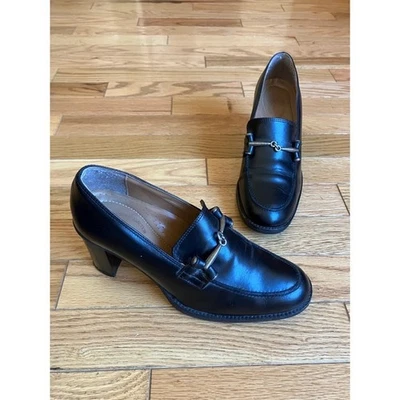 Zapato Mocasín Bass Cuero Mujer Tacón Negro Horsebit Slip On Clásico 6 1/2 Foto 1 de 4