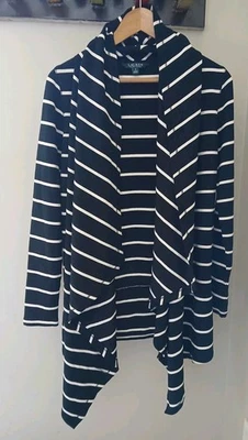 Cárdigan con Capucha Lauren Ralph Lauren Talla Pequeña Rayas Negras Frontal Abierto Cortina Foto 1 de 4