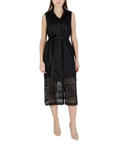 Ichi Lace Hem Midi Shirt Dress Women Black Dresses - Picture 1 of 4