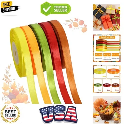 5 Rolls Satin Ribbon Set – Fall Colors 3/8 Inch x 25 Yards for Crafting - Image 1 of 4