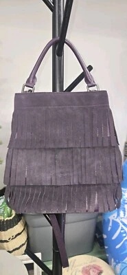 Bolso Bucket Boho Chic Gamuza Cuero Suroeste Flecos Viewinbox Púrpura Profundo Foto 1 de 4