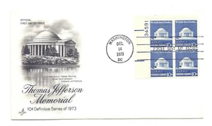 1510 10c Jefferson Memorial, ArtCraft, plate block FDC - Picture 1 of 1