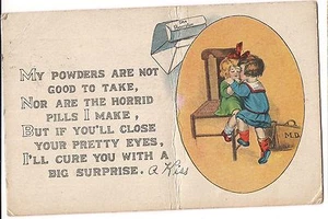 Prescription Love Poem Doctor MD Children Comic Boy Girl Postcard SB BS 1915 - Picture 1 of 2