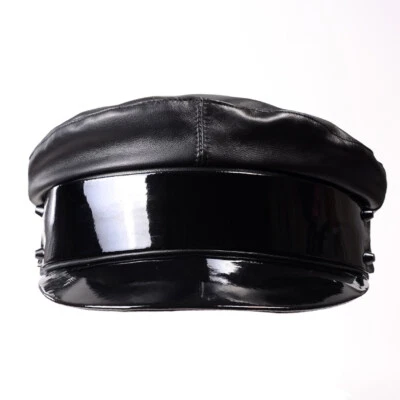 New Women's Real Patent Leather Shiny Black Causal Beret Newsboy Army Caps/Hats - Image 1 of 4