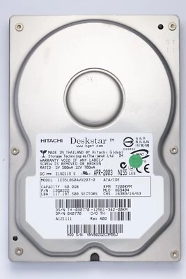 Hitachi Deskstar 60GB IDE Desktop Hard Drive Model IC35L060AVV207-0  P/N 13G0222 - Image 1 of 2