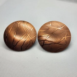 Vintage Ohrringe Bronzefarben Venenmuster Ohrstecker Rund Modeschmuck - Bild 1 von 5