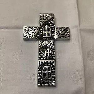 Kreuz Wandbild christlich Metall hergestellt in Indien religiös 4 1/2" lang - Bild 1 von 4