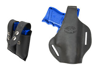 New Black Leather Pancake Gun Holster + Dbl Mag Pouch Kahr HK FN Compact 9 40 45