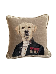 Ethan Allen Needlepoint Down Throw Pillow Anthropomorphic Dog Portrait Lab 12" - Picture 1 of 15