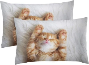 Emvency Set of 2 Cat Throw Pillow Case 20X30 Inches Queen Size Decorative Cushio - Picture 1 of 12