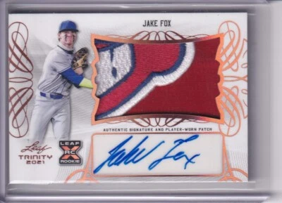 2021 Leaf Trinity Autographs JAKE FOX CLEVELAND INDIANS WAHOO PATCH AUTO - Image 1 of 2