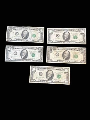 5 Circulate Small Head Ten Dollar ($10) Bills  - 1969A Series - Image 1 of 2