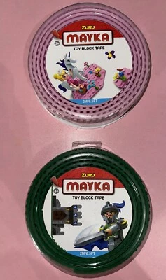 Lot of 2 Zuru Mayka Toy Block Tape 2M/6.5 FT Pink Green 4 Row  Lego Cut Stick - Image 1 of 3