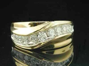 14K Yellow Gold Plated 2Ct Round Cut Lab Created Diamond Men's Wedding Band Ring - Picture 1 of 5