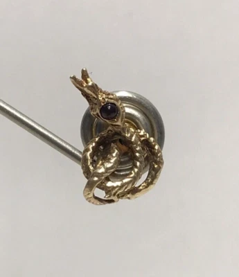 Vintage 14K Yellow Gold Snake & Red Stone Tie Tack Pin - Image 1 of 4