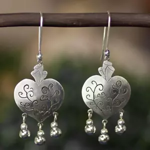 Artisan Crafted Taxco 925 Silver Earrings Depth of Heart Handmade Jewelry sn315 - Picture 1 of 6