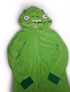 Green Angry Birds Pig Unisex Hooded Fleece Pajama One Piece Size 10 Youth - Picture 1 of 5
