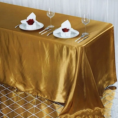 90x132-Inch RECTANGULAR SATIN TABLECLOTH Dinner Wedding Party Linens Decorations - Image 1 of 2