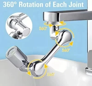 Extension Rotate Faucet Extender Arm Tap Universal 1080° Swivel Head Chrome ABS - Picture 1 of 4