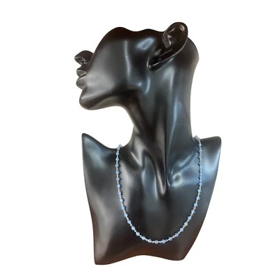 collana unisex argento 925 rodiato con pietre Agata azzurra tipo rosario - Immagine 1 di 3