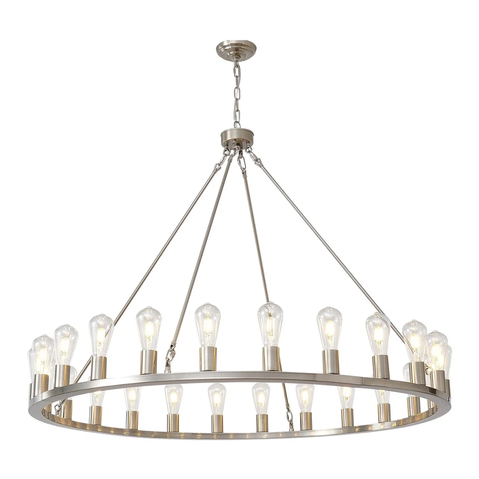 Lámpara de araña de rueda de vagón 24 luces 48 pulgadas extra grande de níquel para exteriores... Foto 1 de 4