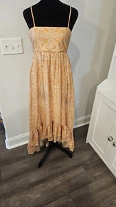 Kleid For Her High Low Sundress Sz XS Summer Orange/white Ruffled Bottom - Picture 1 of 14