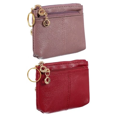 Monedero de 5" x 3,5", 2 piezas monederos de cuero bolsas pequeñas, púrpura/rojo Foto 1 de 4