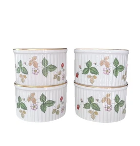 Wedgwood Wild Strawberry Set of 4 Ramekins 3" Oven to Table Gold Rim Traditional - Picture 1 of 7