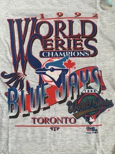 World Series Champions 1992- Vintage Blue Jays T-shirt Size L  - Foto 1 di 7
