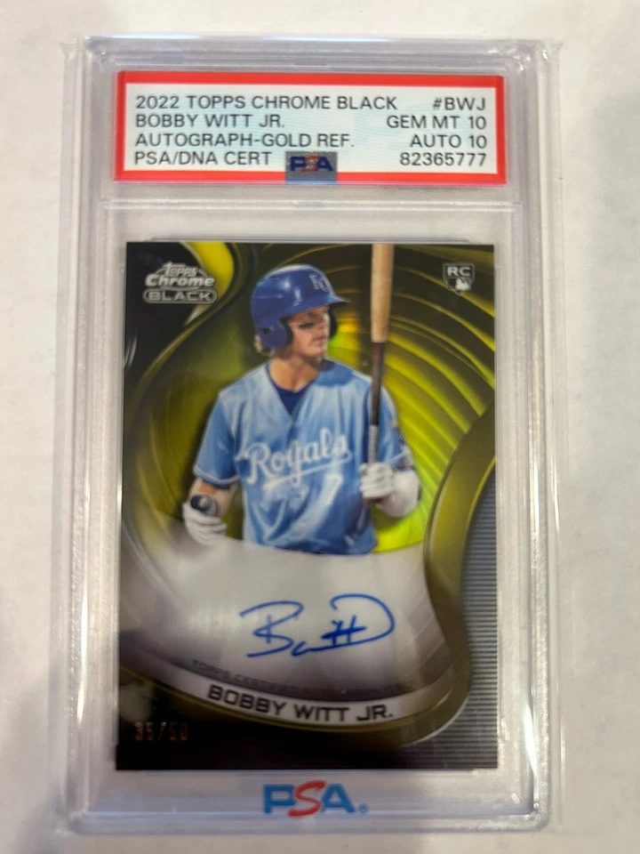 2022 Topps Chrome Black - Auto Bobby Witt Jr. #BWJ Gold Refractor /50 PSA 10/10 - Image 1 of 2