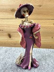 Tillandsea Día de Muertos Novedad 10" Catrina Rojo Flores Sombrero Púrpura Vestido Rosas - Imagen 1 de 20