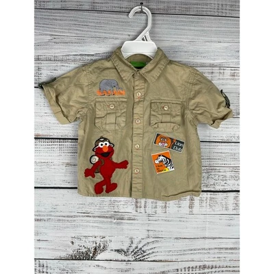 Vintage Sesame Street Safari Tan Button Down Short Sleeve Y2K Elmo Baby 18 month - Image 1 of 4
