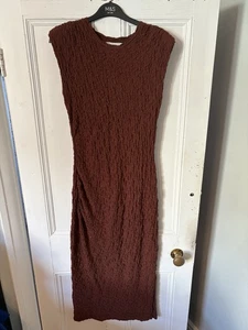 Ladies M+S Brown Textured Maxi Dress Size 10 Regular - Picture 1 of 10