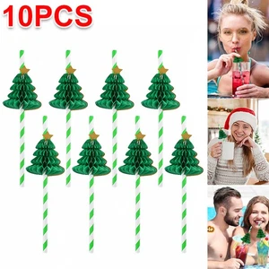 10PCS Christmas Disposable Paper Honeycomb Straws Party Decoration Beverage Pipe - Picture 1 of 24