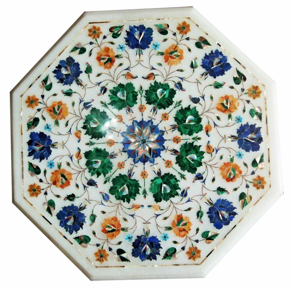 18" Inlay Art Work Handicraft Marble Side / End Table Top Home Decorative - Image 1 of 1