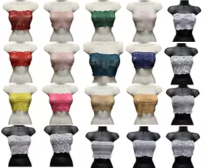 Sujetador de spandex elástico bandeau con capas de tubo corto de encaje bralette sin tirantes - Imagen 1 de 29
