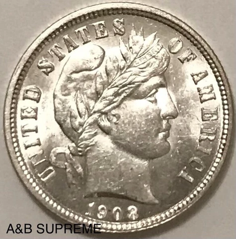 1908 Barber Dime Gem Bu Uncirculated 90% Silver Cover