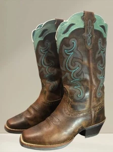 Justin Boot Womens RUGGED TAN Silver Collection 12" Punchy Boot Square TOE 8 - Picture 1 of 7