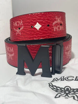 Auténtico Cinturón de Cuero MCM Rojo Reversible con Bolsa de Compras Foto 1 de 4